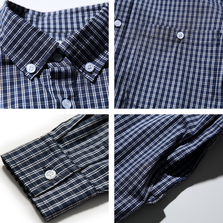 Men's Oversized Checked Shirt in Boxy Cut with Button-Down Collar and Curved Hem Mune Fashion