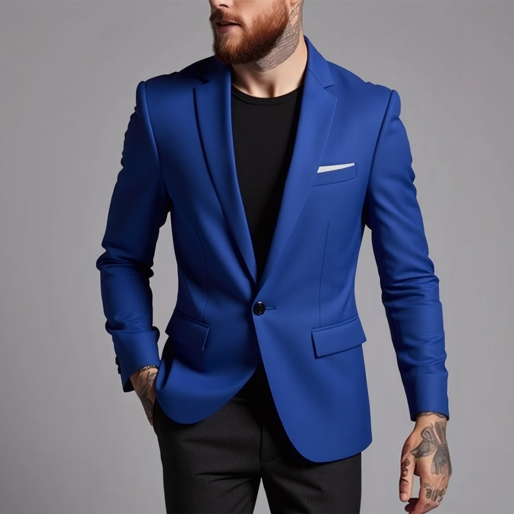 Men's Tailored One-Button Blazer made of Stretch Fabric with Narrow Lapels and Flap Pockets Mune Fashion