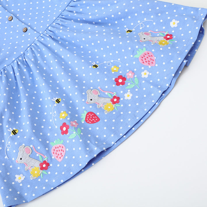 Girls' casual dress with cute mouse and flower embroideries Mune Fashion
