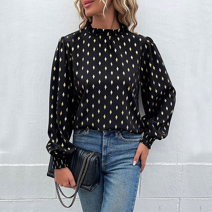 Women Elegant Blouse with Ruffles and Diamond Pattern Mune Fashion