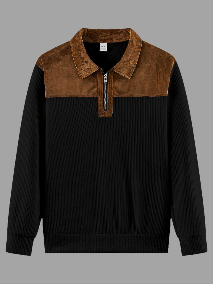 Unisex nan fine-structured knitted sweater with half zip collar and velvet trim Mune Fashion