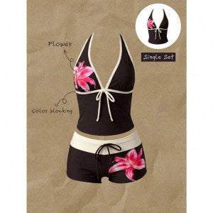 Women's tankini with fashionable polka dot pattern and adjustable halter Mune Fashion