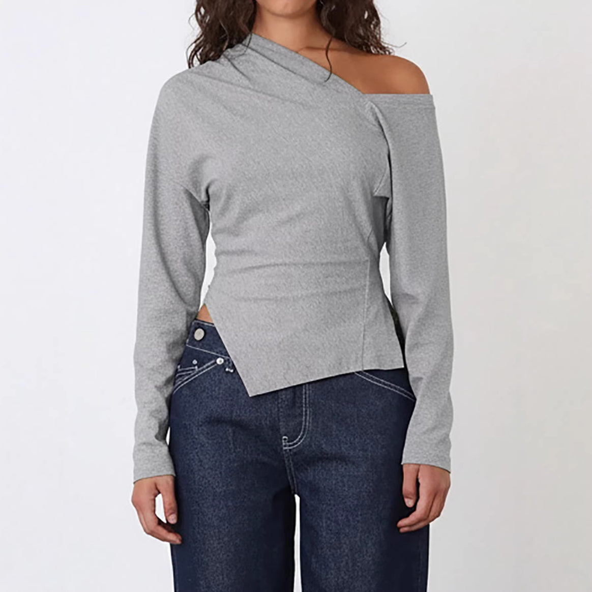 Women Asymmetrical One-Shoulder Long Sleeve made of Stretch Jersey with Tailored Silhouette Mune Fashion