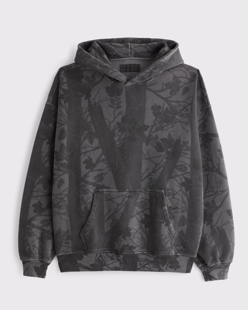 Unisex loose-fit hoodie sweatshirt with subtle leaf texture, double hood without drawstring and kangaroo pocket Mune Fashion