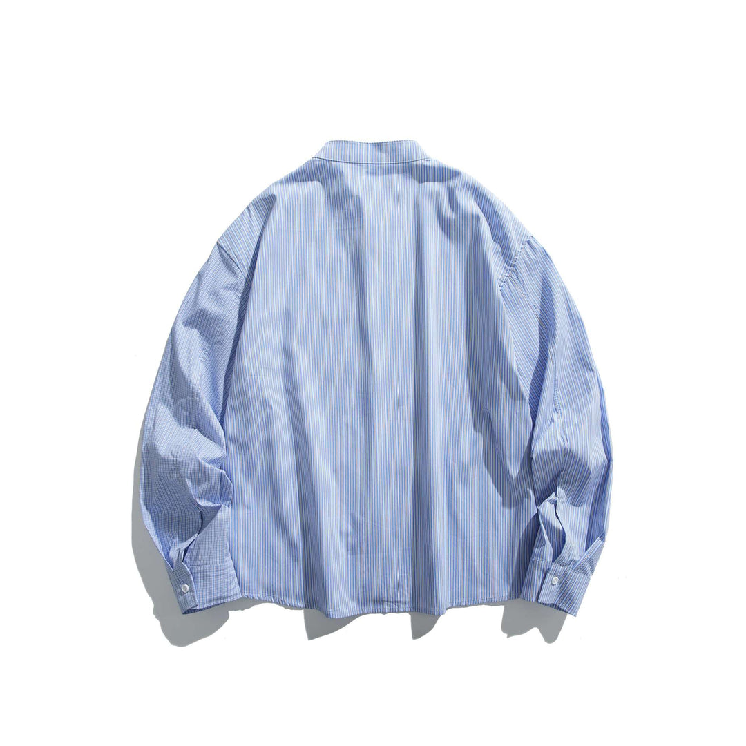 Unisex Oversized Box Shirt with Stand Collar, Breast Pocket and Fine Stripe Texture Mune Fashion