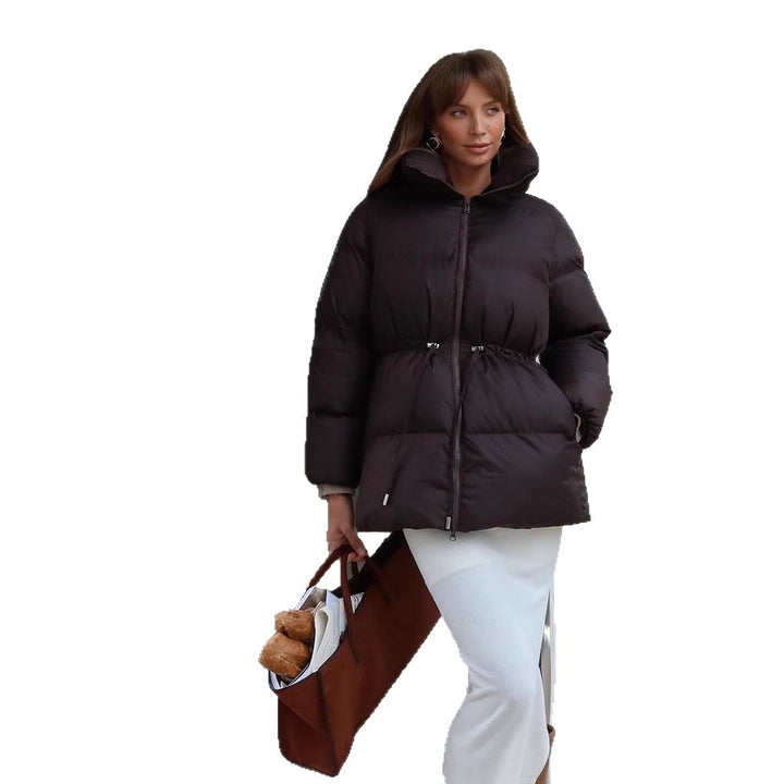 Women Padded Fitted Quilted Jacket with Drawstring & High Standing Collar Mune Fashion