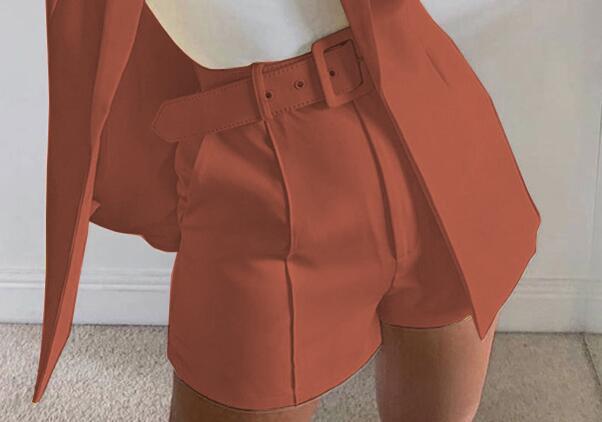 Women's Two-Piece Tailored Blazer Set with High-Waisted Shorts and Belt Mune Fashion