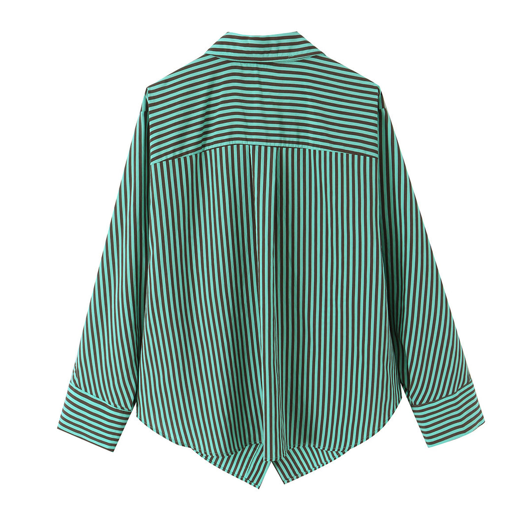 Women's oversized shirt with diagonal striped design, asymmetrical hem, and chest pocket Mune Fashion