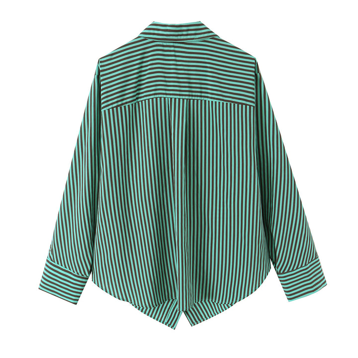 Women's oversized shirt with diagonal striped design, asymmetrical hem, and chest pocket Mune Fashion