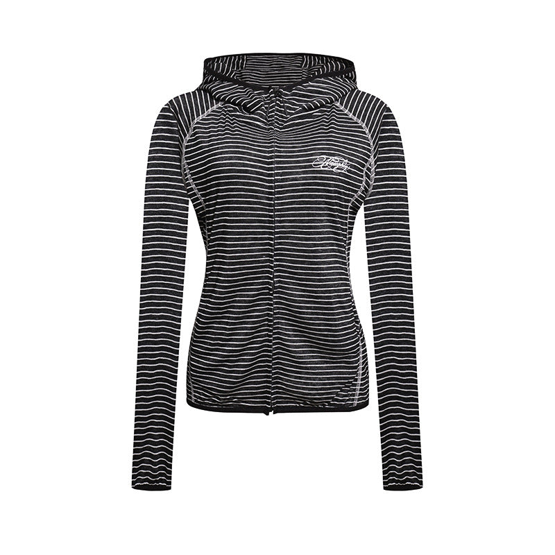 Women's Lightweight Hoodie Zip Jacket in Striped Look with Fitted Cut and Raglan Sleeves Mune Fashion