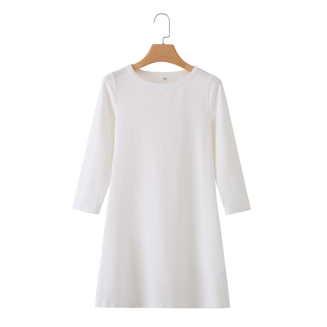 Ladies Cozy A-Line Sweat Dress with 3/4 Sleeves and Round Neckline Mune Fashion