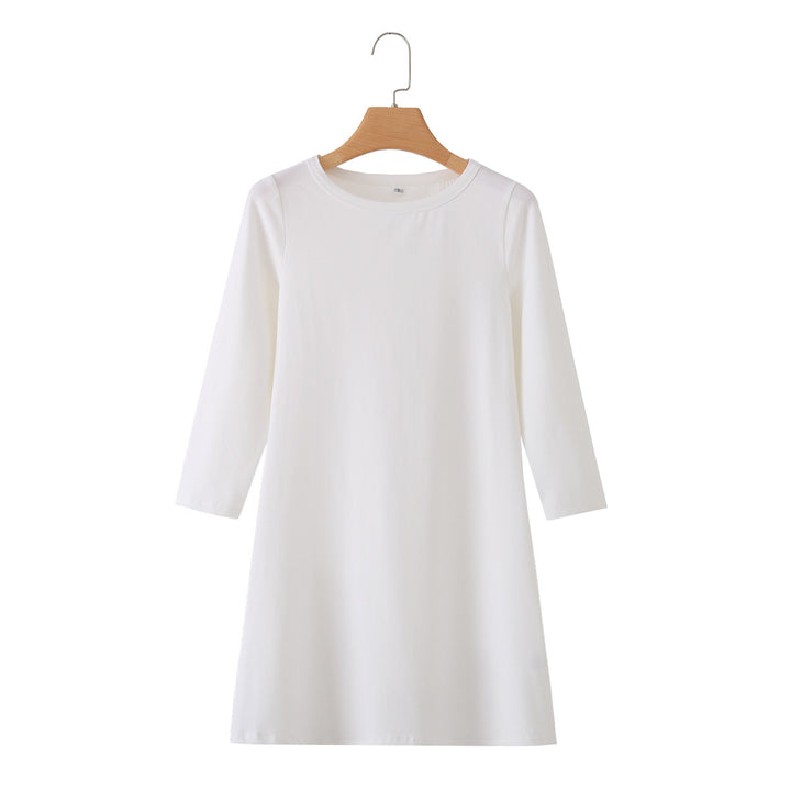 Ladies Cozy A-Line Sweat Dress with 3/4 Sleeves and Round Neckline Mune Fashion
