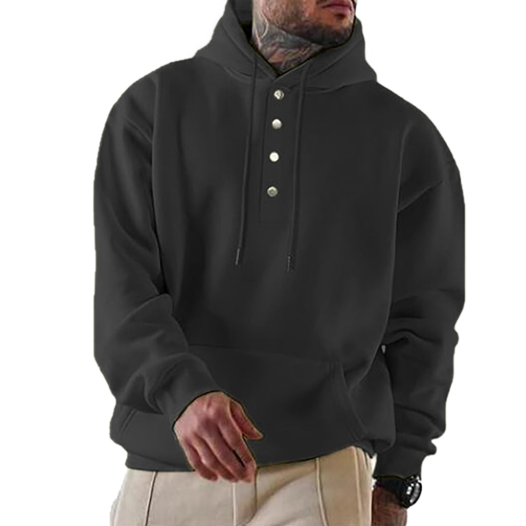 Men's hoodie with Henley button placket and kangaroo pocket EB