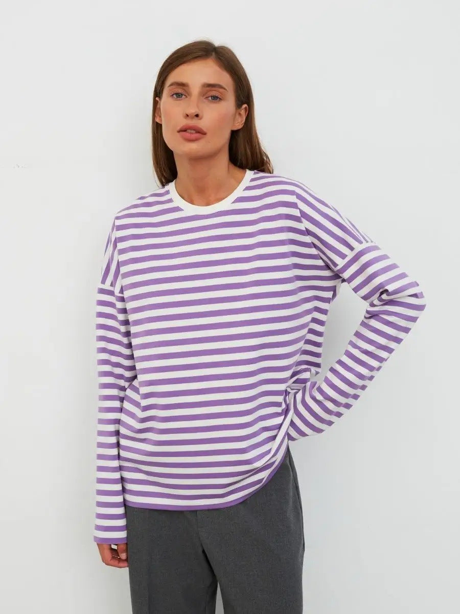 Women Casual Striped Long Sleeve Shirt Mune Fashion
