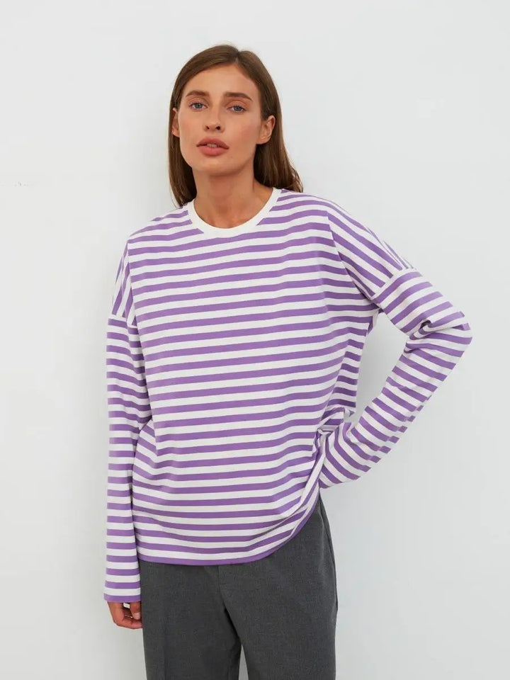 Women Casual Striped Long Sleeve Shirt Mune Fashion