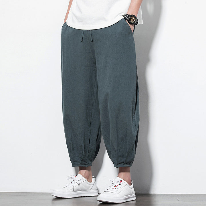 Men's Wide Harem Lounge Pants with Elastic Waistband and Gathered Ankle Cuffs Mune Fashion