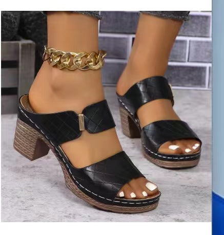 Women  elegant block heel sandal with padded comfort footbed and adjustable ankle strap Mune Fashion