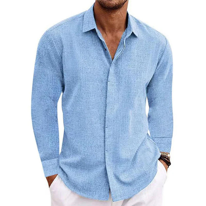 Men's Linen Look Shirt with Classic Kent Collar and Concealed Button Placket Mune Fashion