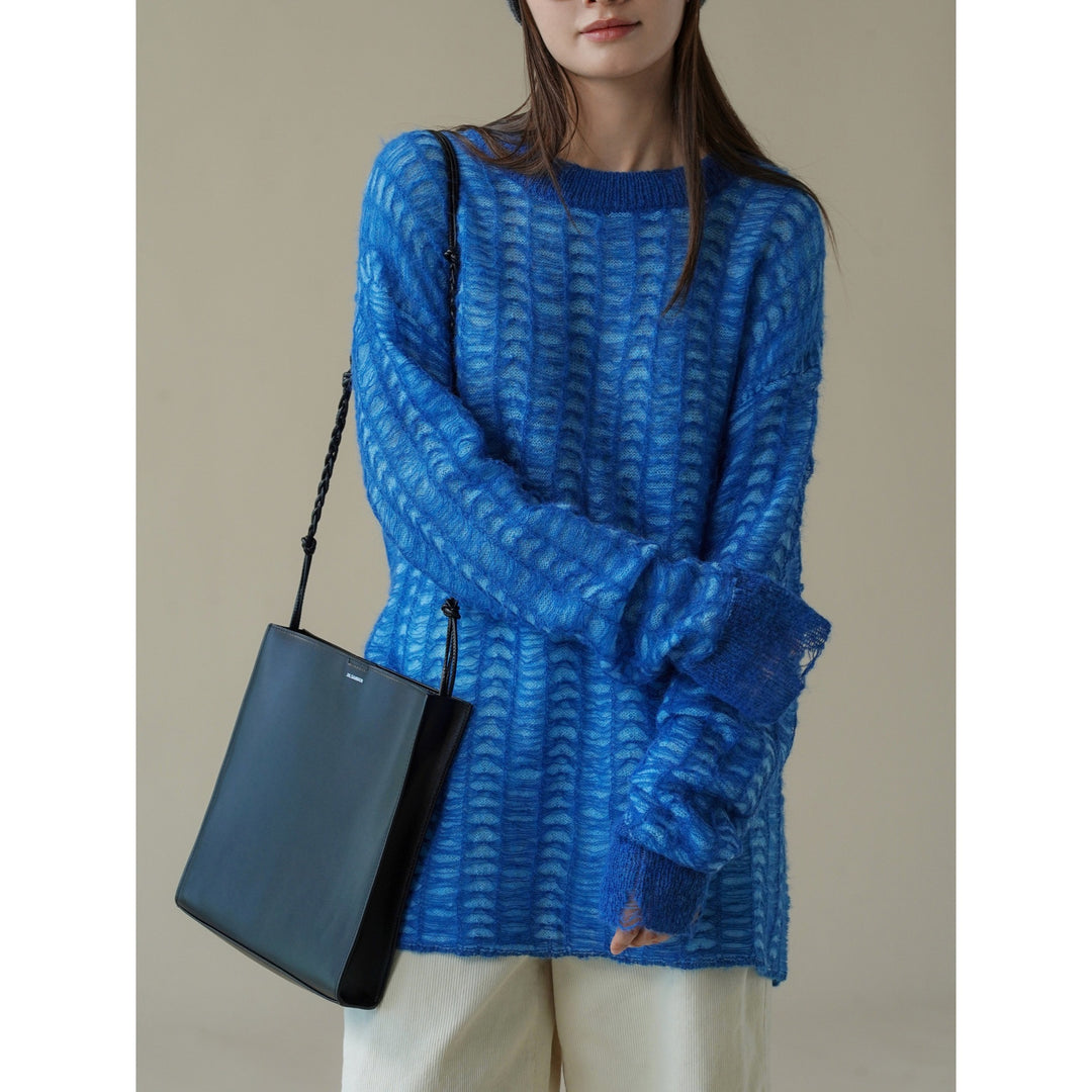Women Oversize Mesh Knit Mini Dress in Mohair Look Mune Fashion