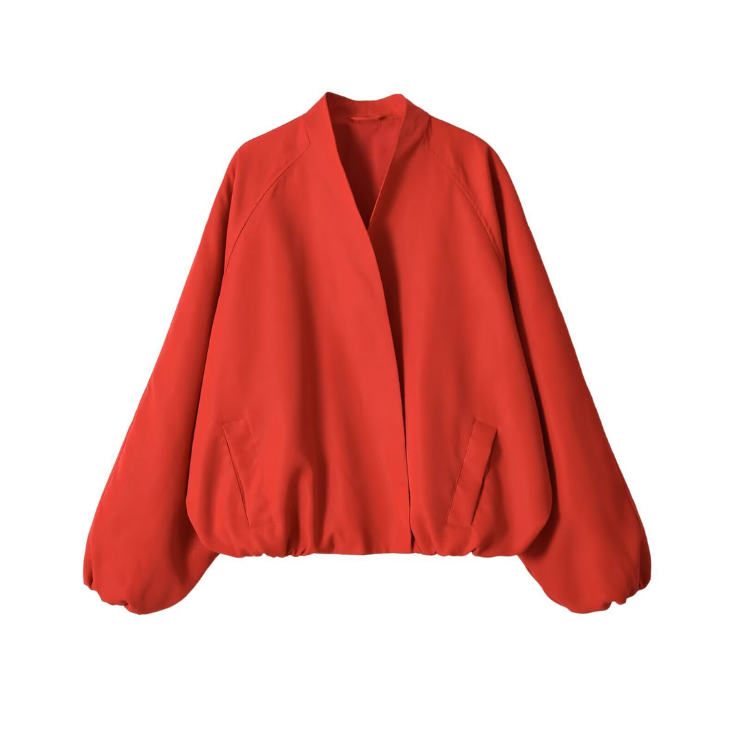 Women's Oversize Bomber Jacket with Raglan Sleeves and Elastic Hem Mune Fashion