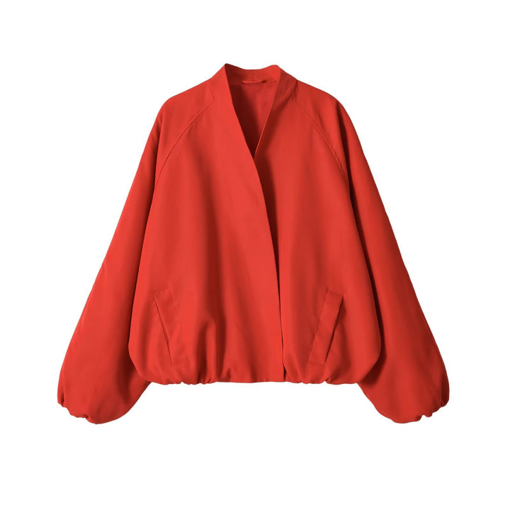 Women's Oversize Bomber Jacket with Raglan Sleeves and Elastic Hem Mune Fashion