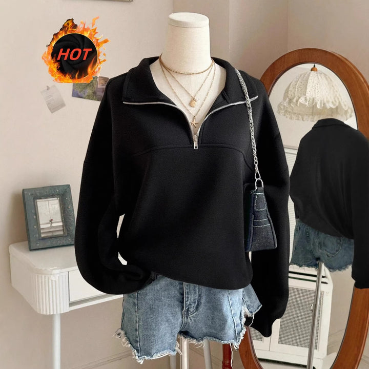 Women's oversized sweatshirt with half zipper, high collar and balloon sleeves Mune Fashion