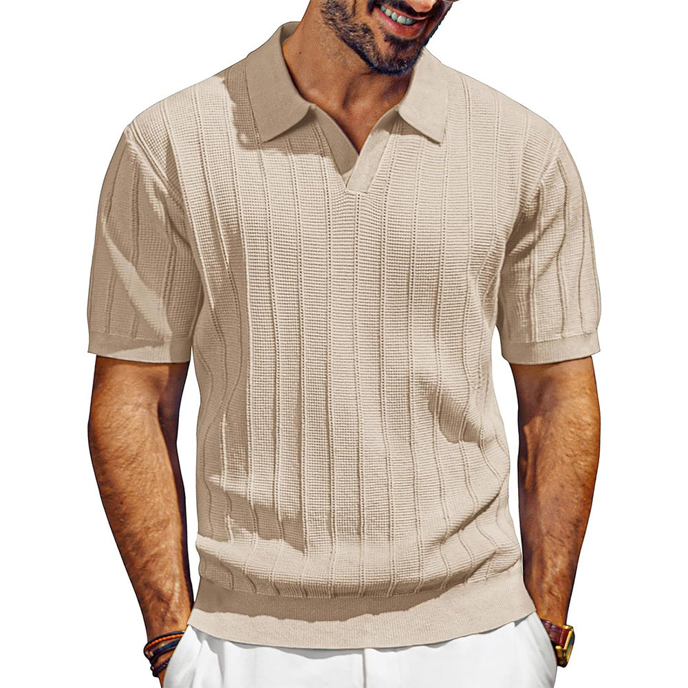 Men's lightweight short-sleeve knit polo shirt with textured rib pattern Mune Fashion