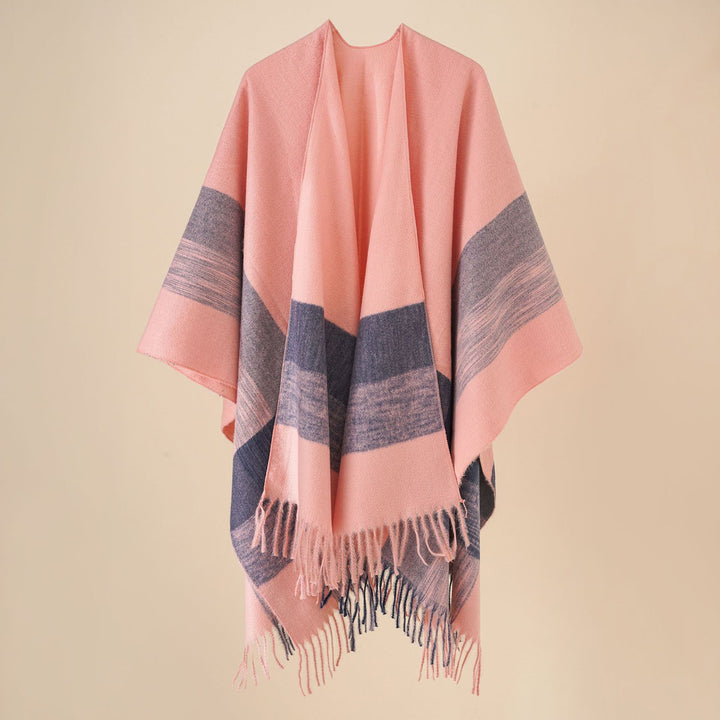 Women Soft-Flowing Wool Blend Poncho with Fringes Mune Fashion
