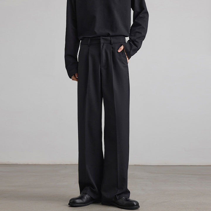 Men's Wide High-Waisted Pleated Pants with Crease and Relaxed Silhouette Mune Fashion