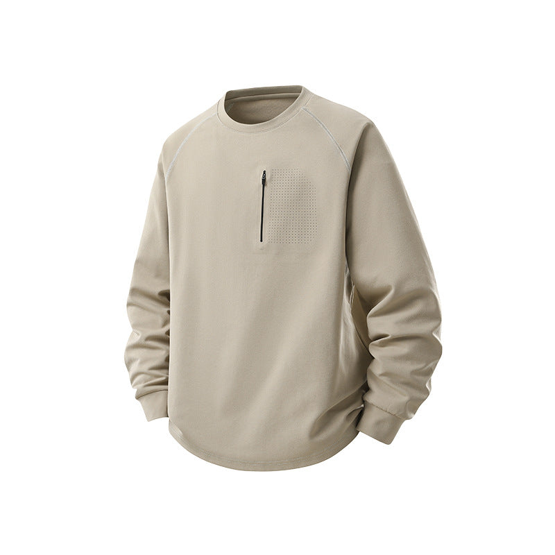 Men's crew neck sweatshirt with chest zipper, perforated utility flap, and relaxed fit Mune Fashion