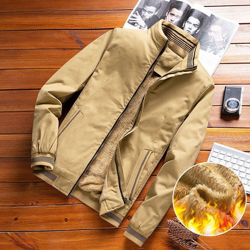 Men's Padded Bomber Jacket with Teddy Fleece Lining and Stand-Up Collar Mune Fashion
