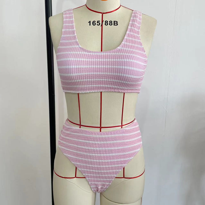 Ladies High-Waist Bikini Set with fashionable ribbed knit Mune Fashion