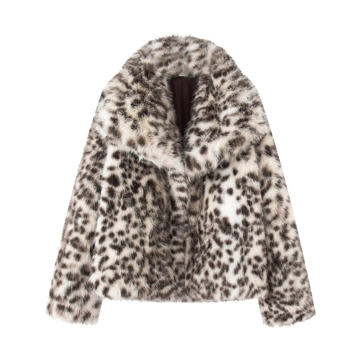 Women's Short Cut Faux Fur Jacket with Leopard Print Mune Fashion