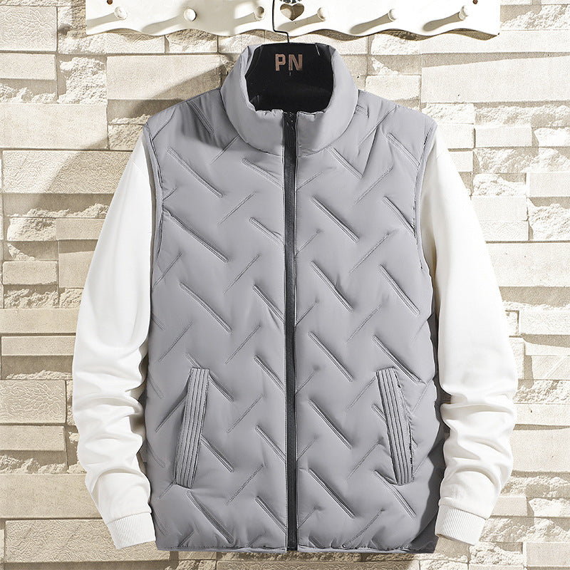 Men's chevron-stitched thermal vest with high stand-up collar and windproof outer layer Mune Fashion