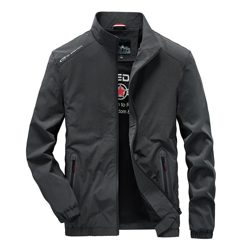 Men's lightweight softshell outdoor jacket with stand-up collar, water-repellent surface and zippered pockets Mune Fashion