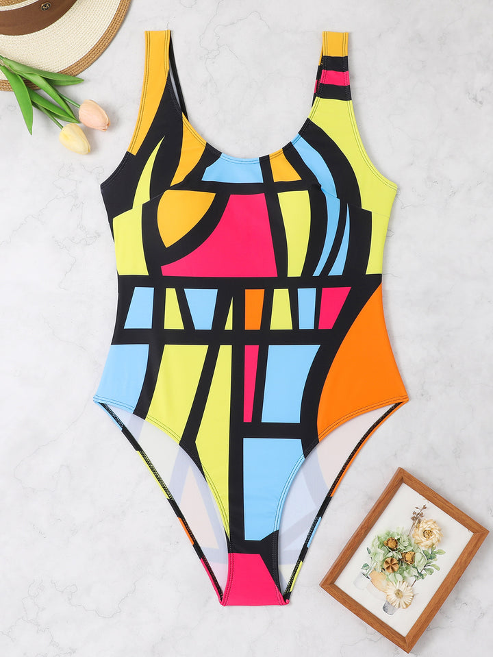 Women's One-Piece Swimsuit with Geometric Design Mune Fashion