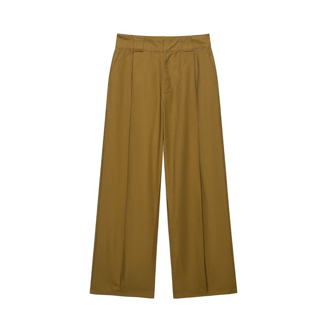 Women high-waisted wide pleated trousers with straight leg and side pockets Mune Fashion