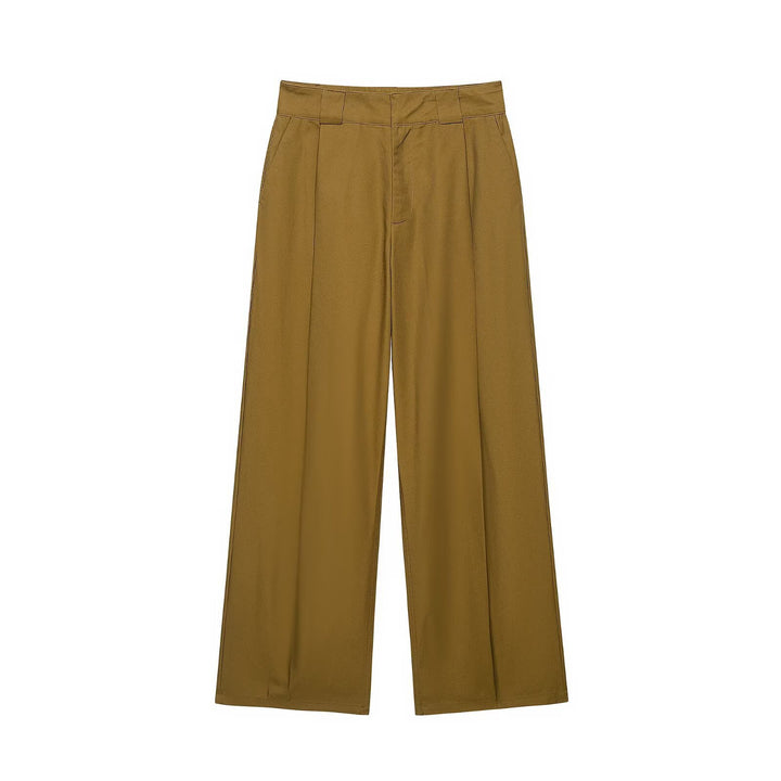 Women high-waisted wide pleated trousers with straight leg and side pockets Mune Fashion