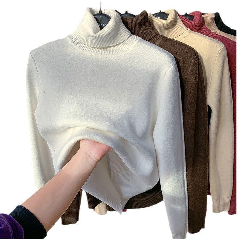 Women's fine knit turtleneck sweater with warming inner lining and slim silhouette Mune Fashion
