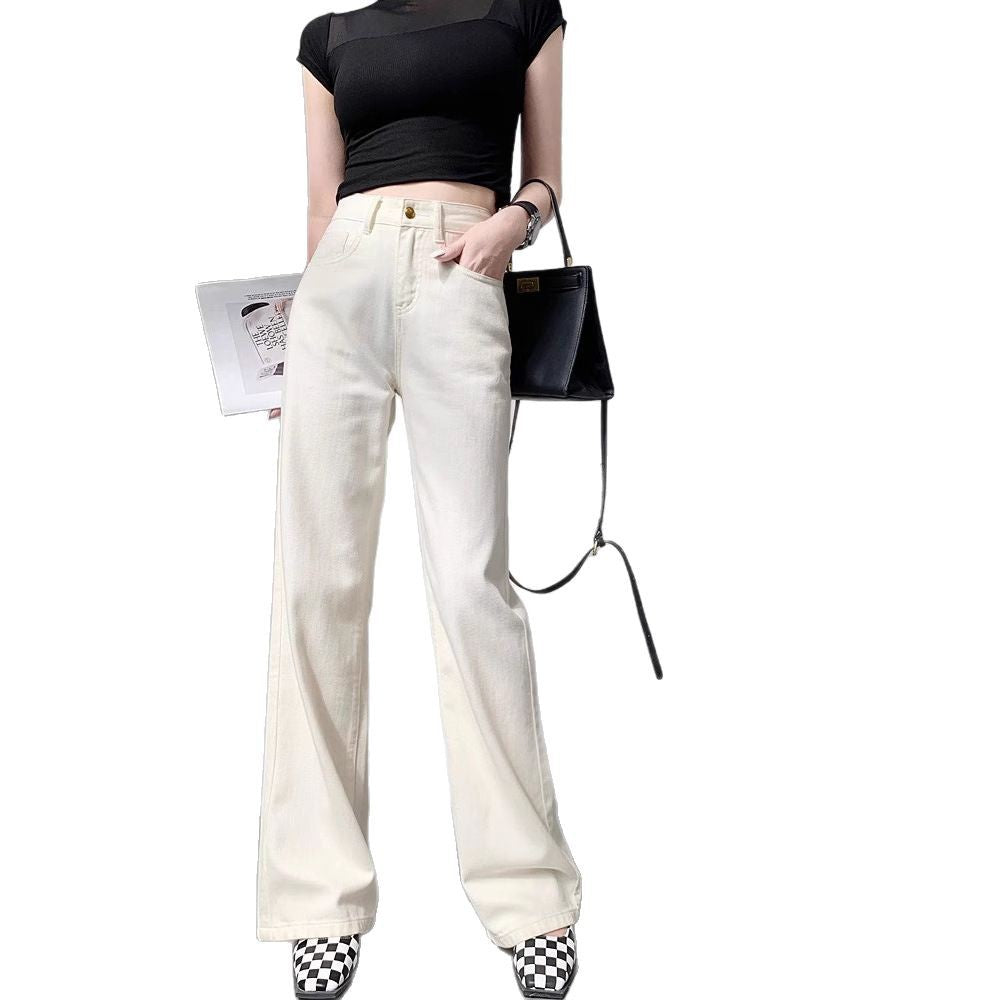 Women's high-waisted wide-leg jeans in palazzo cut with visible double-button placket Mune Fashion