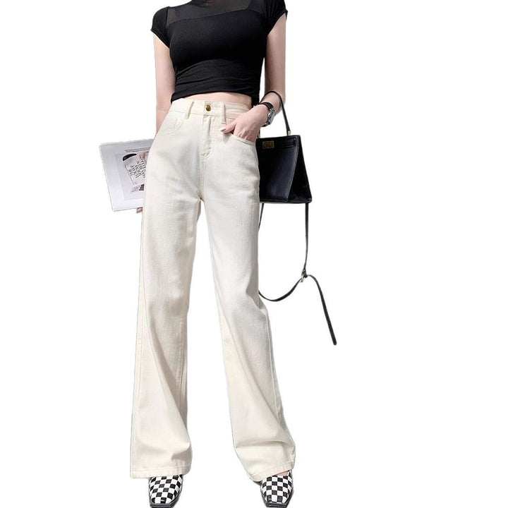 Women's high-waisted wide-leg jeans in palazzo cut with visible double-button placket Mune Fashion