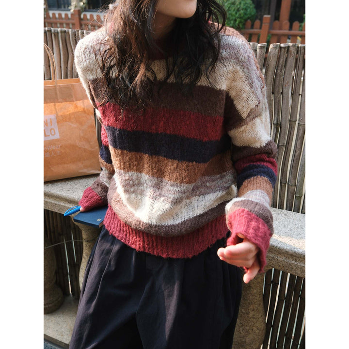 Women's Soft Fluffy Striped Sweater with Loose Silhouette Mune Fashion