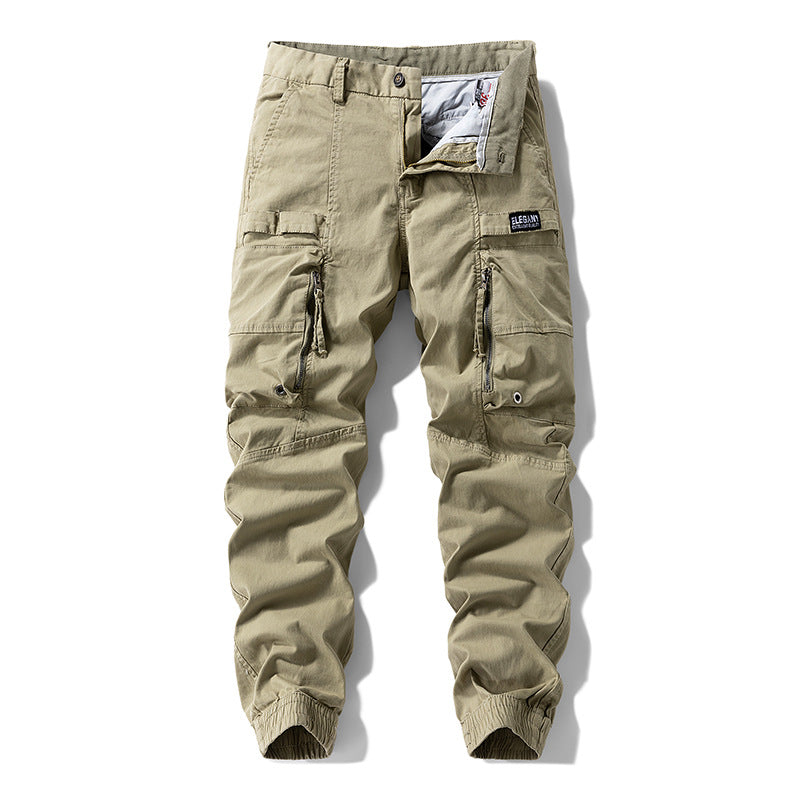 Men's Durable Canvas Cargo Pants in Tactical Look with Knee Panels, Multiple Pockets and Elastic Ankle Cuff Mune Fashion