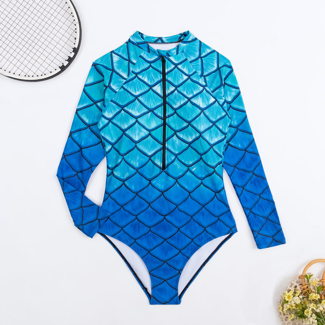 Women’s Long Sleeve Swimsuit with Trendy Fish Scale Design Mune Fashion