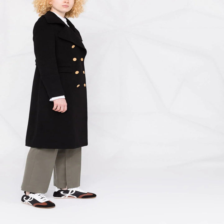Women's Double-Breasted Long Coat in Naval Coat Style with Distinctive Metal Buttons Mune Fashion