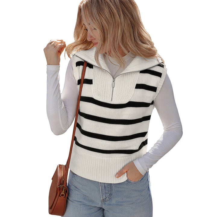 Ladies Fashion Striped Sweater with Short Cut Mune Fashion