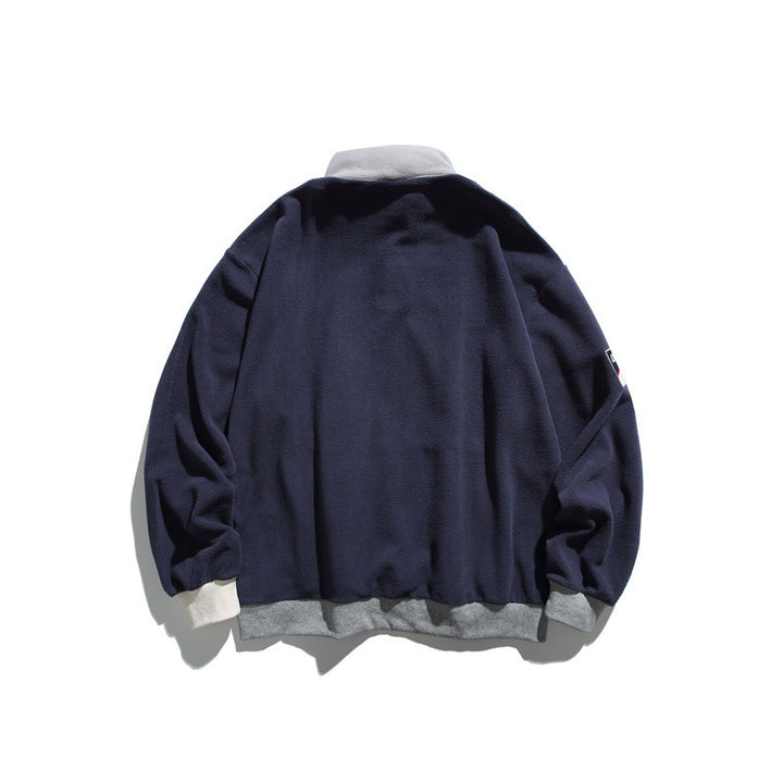 Unisex Fleece Half-Zip Pullover with Stand-Up Collar, Kangaroo Pocket and Contrast Cuffs Mune Fashion