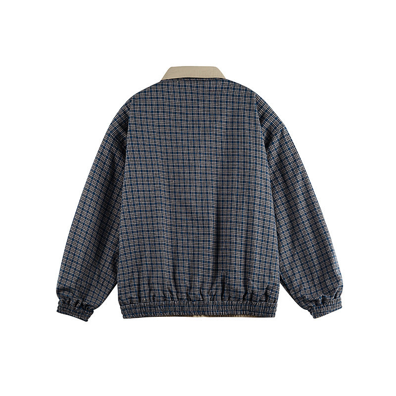 Unisex Lightweight Oversized Zip Jacket in Bomber Style with Checkered Collar and Elastic Cuffs Mune Fashion