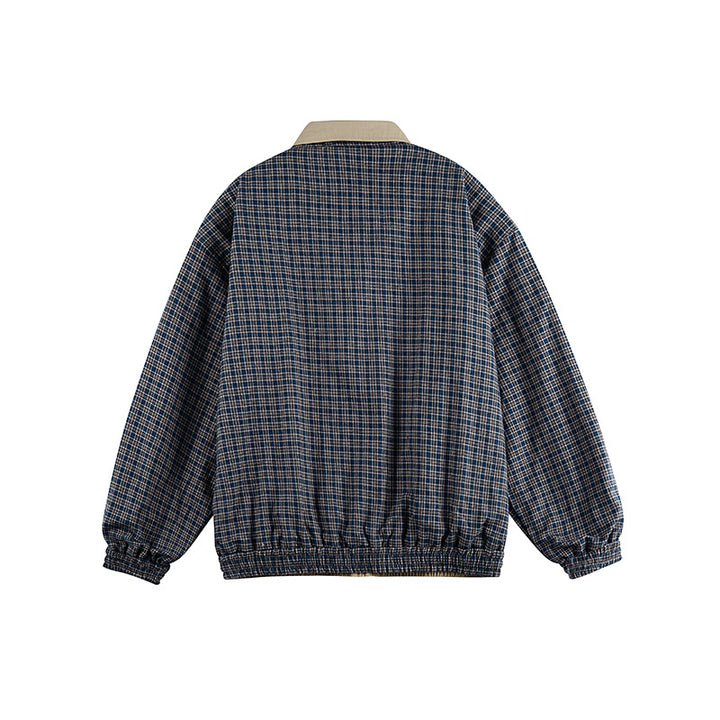 Unisex Lightweight Oversized Zip Jacket in Bomber Style with Checkered Collar and Elastic Cuffs Mune Fashion