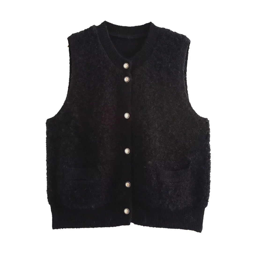 Ladies Sleeveless Teddy Vest with Button Placket and Patch Pockets Mune Fashion